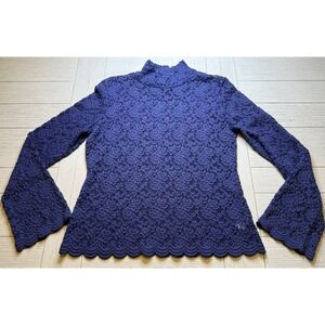 Metrostyle Floral Lace Scalloped Hem Mock Neck Romantic Goth‎ Witchy Blouse Sz L